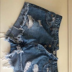 Ripped jean shorts